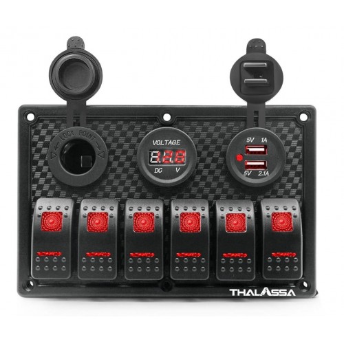 Switch Panel 6'lı Çakmaklık  + Voltmetre + Usb Kırmızı