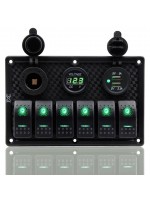 Switch Panel 6'lı Çakmaklık  + Voltmetre + Usb Yeşil