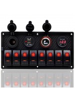 Switch Panel 8'li Çakmaklık + Usb +  Çakmak + Voltmetre Kırmızı
