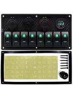 Switch Panel 8'li Çakmaklık + Usb +  Çakmak + Voltmetre Yeşil