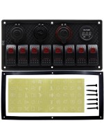 Switch Panel 8'li Çakmaklık + Usb +  Çakmak + Voltmetre Kırmızı