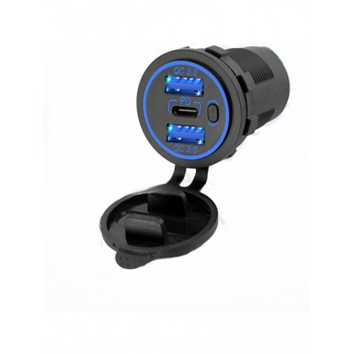 Tekne ve Karavan 2'li Usb3.0 Type-C Soket 12-24V Mavi şarj soketi